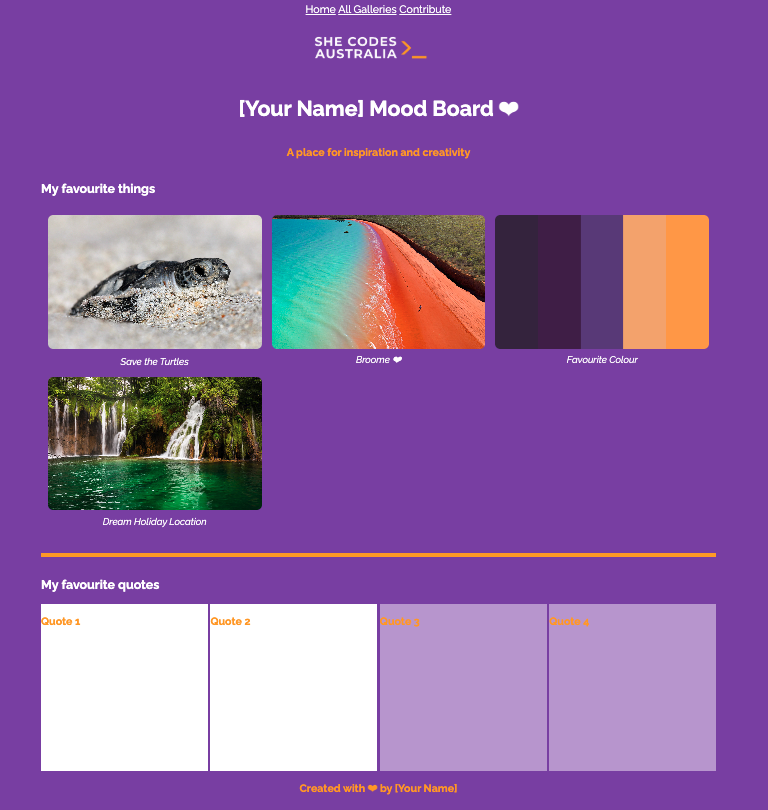 Screenshot of completed webpage.